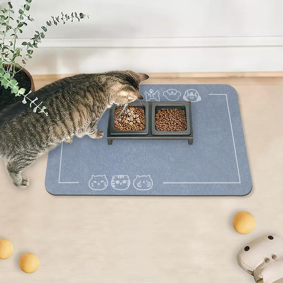 YCT Cat Food Mat for Pet Dog Feeting Mats - Navy Blue / 18.1"L x 11.8"W