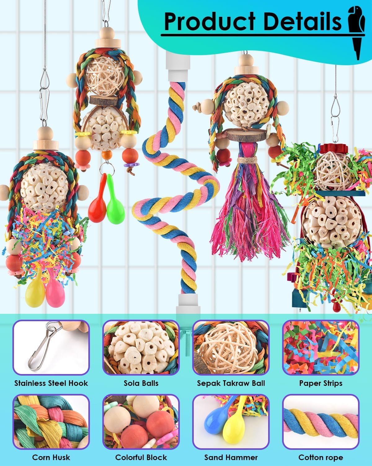 Bissap 2PCS Conure Toys, Foraging Bird Chew Sola Balls Toy for Small Parrot – Essentials for Birds - 5 PCS - image 3