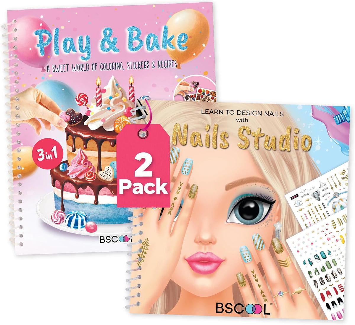 BSCOOL Nail Art Book for kids Stickers and Design Guides. - Multipack - Play and Bake and Nail Studio