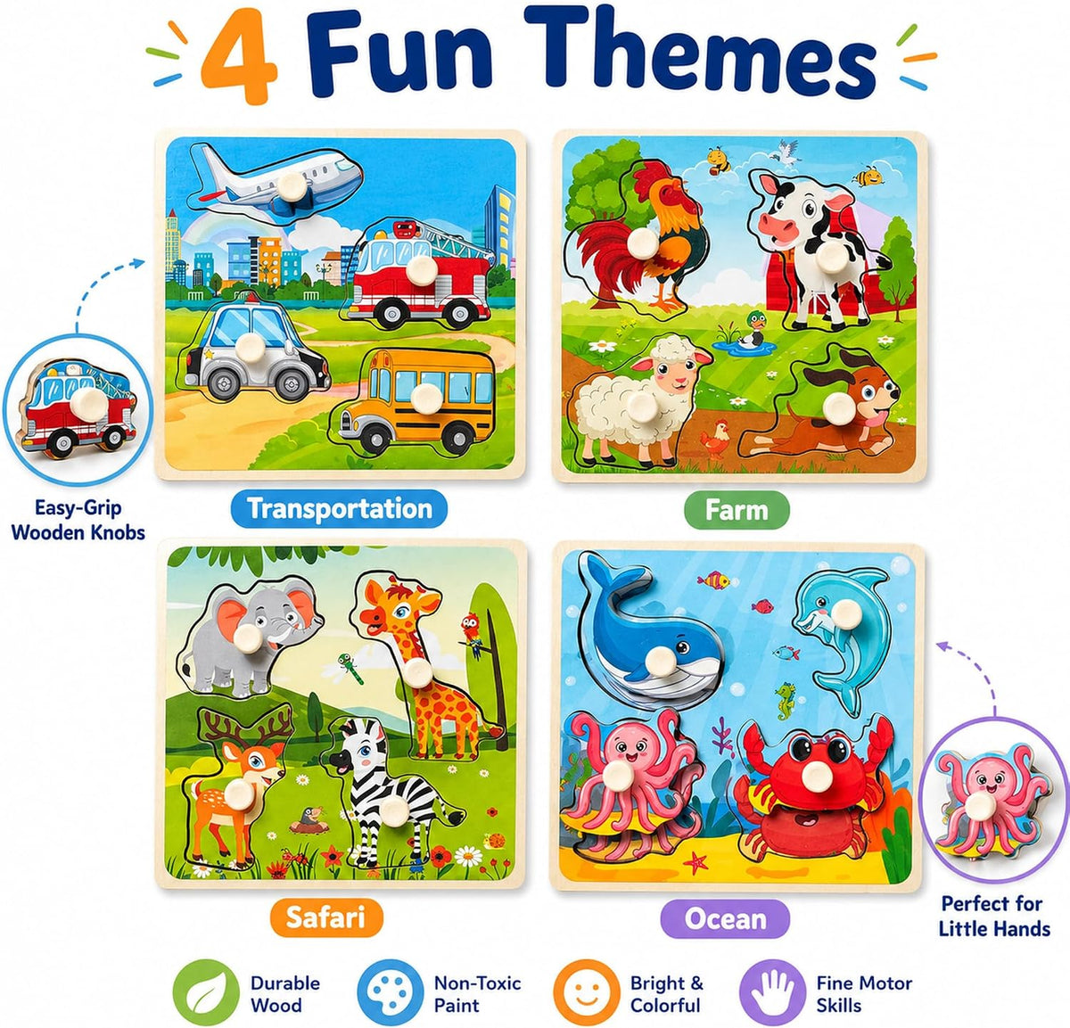 Wooden Peg Puzzles for Toddlers 1-3 - Style D - image 2