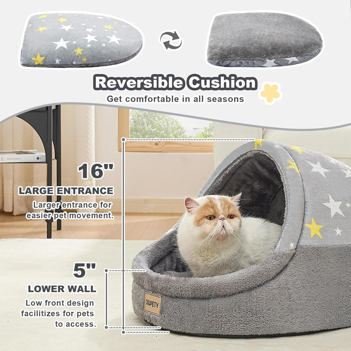 Cute Cat Beds for Indoor Cats, Cave Bed for Kittens - Large / Gray - image 2