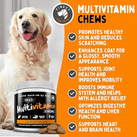 Multivitamin Dog Supplement – 10 in 1 with Omega Fish Oil & Glucosamine for Improved Joint & Skin Support, Gut, Digestion & Immune Everyday Health (120 Chewable Treats)