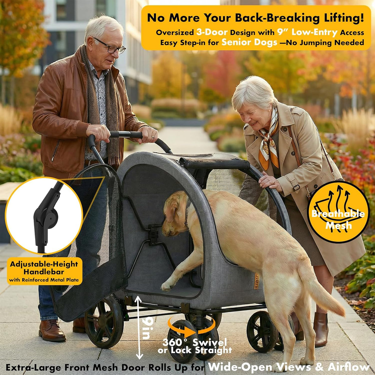PAWZIDEA 3-in-1 Large Dog Stroller with Detachable Carrier - Mid-Hemp Grey - image 4
