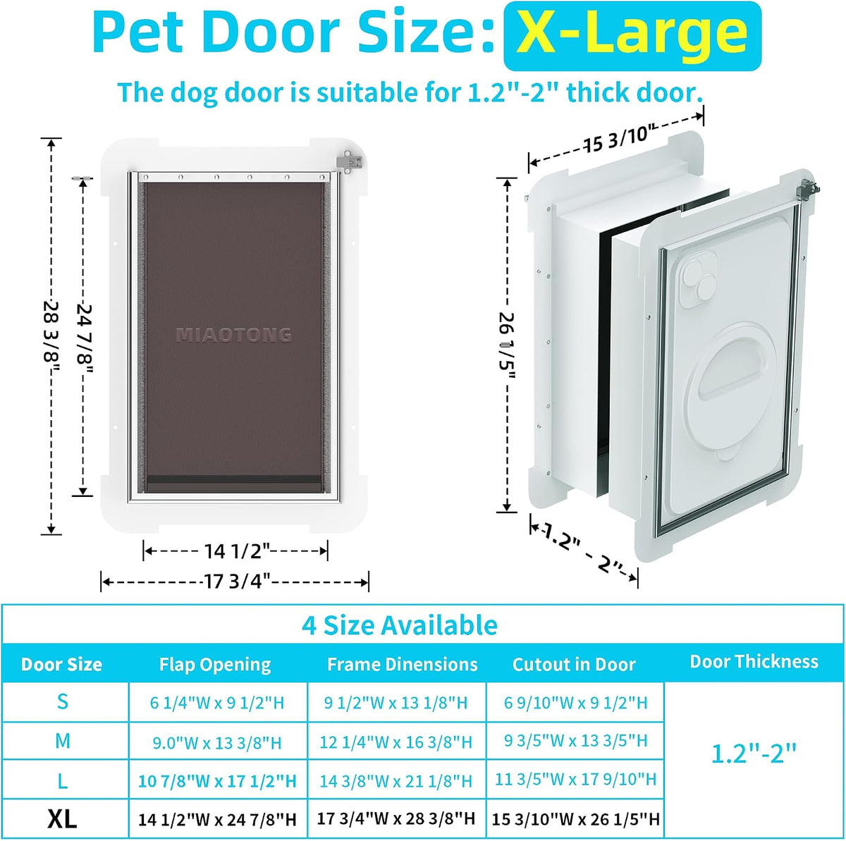 3-Flap Never Rust Extra Large Dog Door for Doors with Sliding Lock - X-Large / For Door - image 3