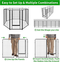 Dog Playpen Outdoor Extra Wide 8 Panels Heavy Duty Dog Fence 50" Height Anti-Rust with Doors Portable for RV Camping Yard, Total 21FT, 35 Sq.ft, Snowy Black