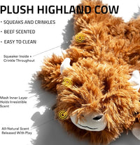 Playology Dog Toys | Plush Toy Highland Cow Stuffed Animal for Dogs | Jumbo Beef Scented Toy - Easy to Clean and Made from Non Toxic Materials