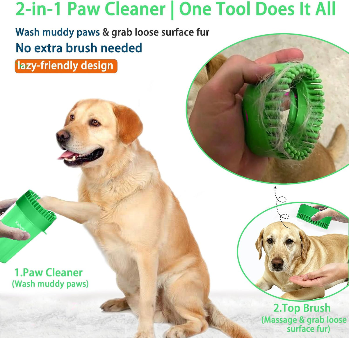 Dog Paw Cleaner Cup with Detachable Top Brush for Large & XL Dogs – Essentials for Dogs - Large(3Towels&Brush) / Green - image 2