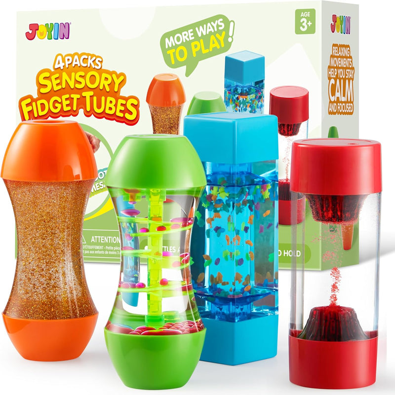 JOYIN 4-Pack Fidget Tubes for Kids, Sensory Tubes - Sensory Fidget Tubes