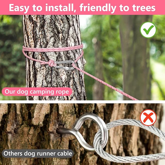 Tresbro Camping Leash, 50ft-100ft Dog Trolley System for Dogs up to 300lbs, Portable Dog Runner Lead for Yard and Park, Outside, Reflective Tie Out Cable for Camping and Courtyard