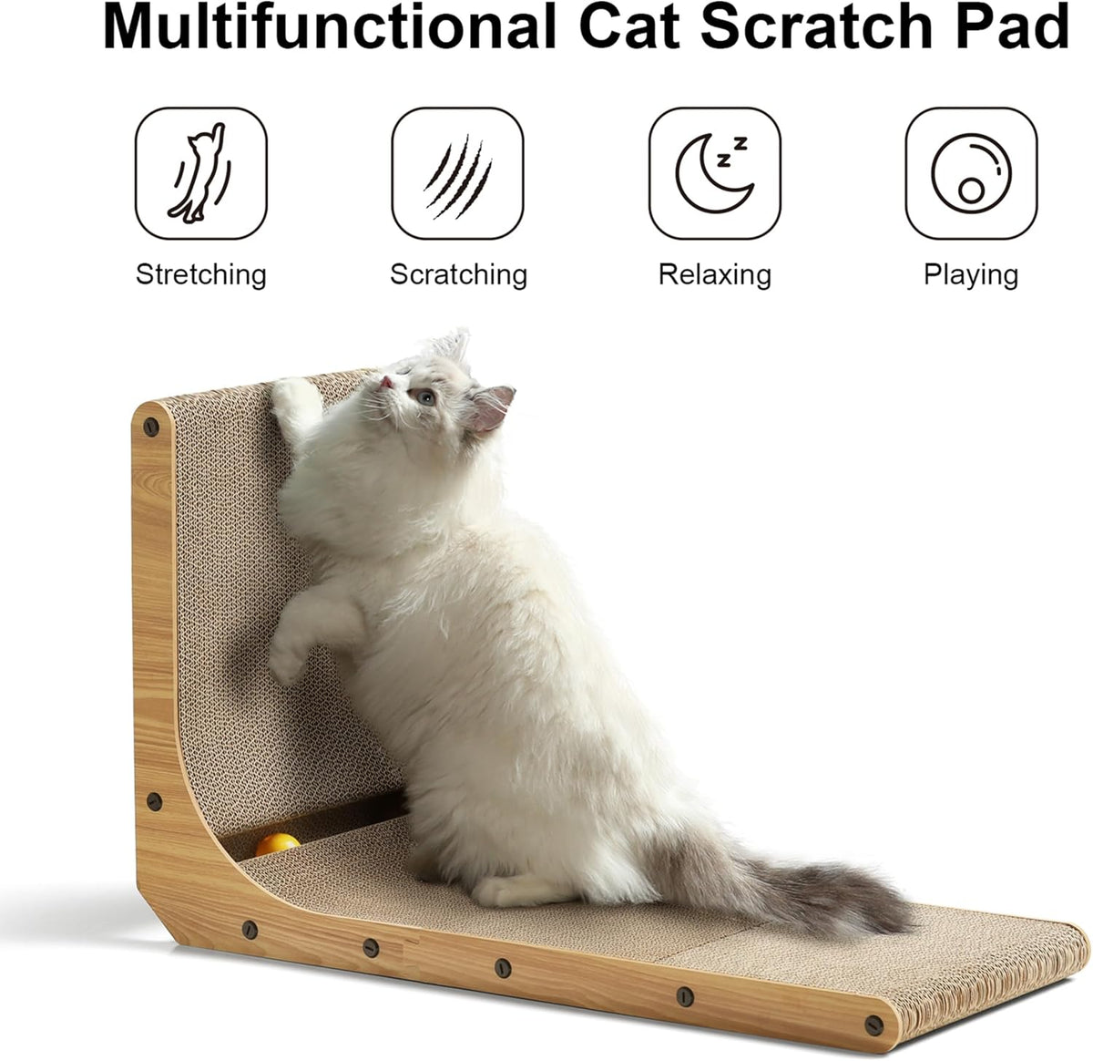 FUKUMARU Cat Scratcher, 26.8 Inch L Shaped Cat Scratch Pad for Indoor Cats – Essentials for Cats - 1 Pack 26.8 in Wood Color - image 2