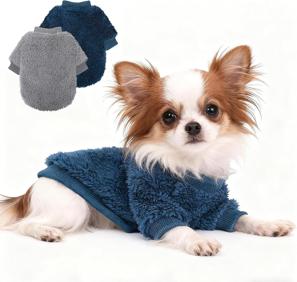Dog Sweaters for Small Dogs - Navy Blue+Grey / XX-Small
