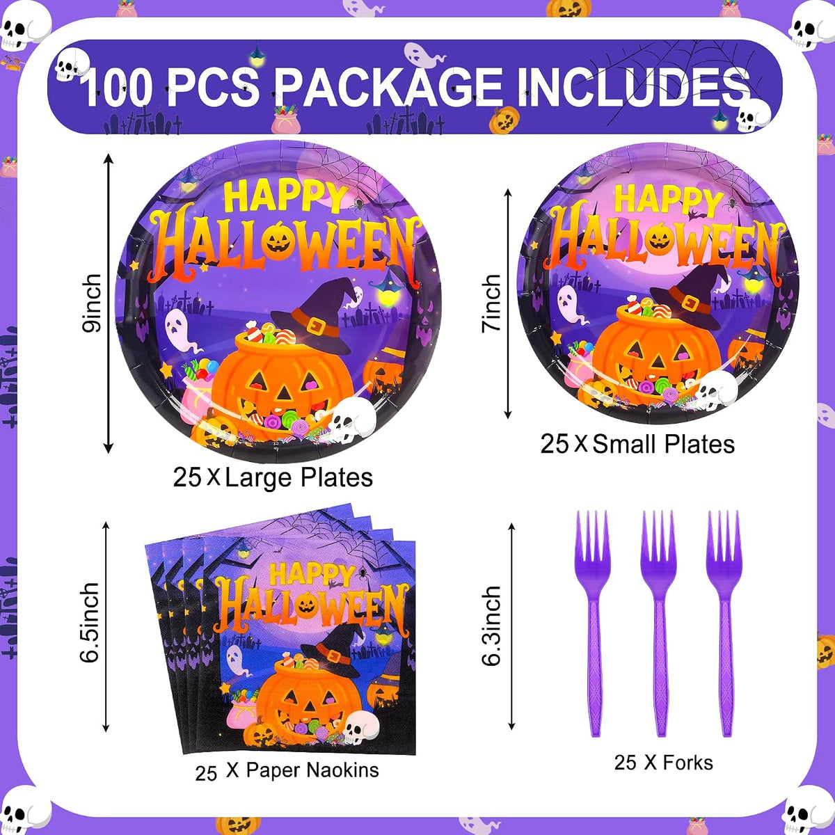 qonimi Halloween plates and napkins set, 75 piece disposable tableware - view 22