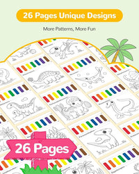 TECJOE Paint with Water Coloring Books for Toddlers, Dinosaur Series Watercolor Set with 3 Brushes, Mess Free Painting Activity for Kids Ages 4 5 6 7 8, Christmas Gifts Arts & Crafts Toy