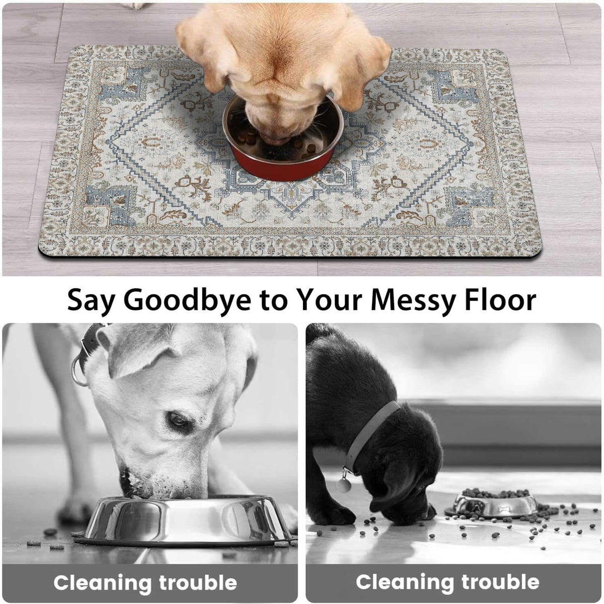 Dog Food Mat for Floors, Absorbent Pet Cat Food Bowl Mat - Bohemia 4 / 24"L x 16"W - image 3