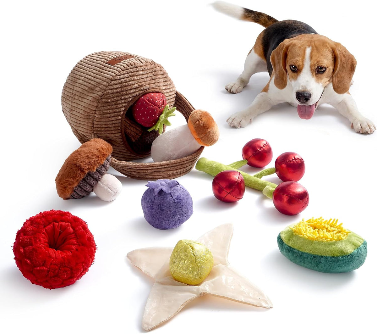 Nocciola Squeaky Bread Stuffed Dog Toys Pack - Fruits