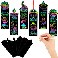 JUNEBRUSHS rainbow scratch art bookmarks with bamboo scratch sticks and colored satin ropes - view 2