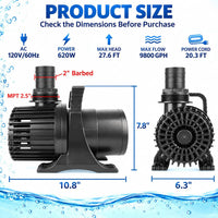 350W 7000 GPH Pond Pump, Ultra Quiet Heavy Duty Submersible Water Pump for Koi Ponds, Fountains - 9800GPH-620W - image 2