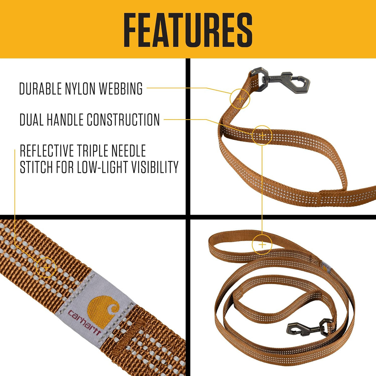 Carhartt Nylon Dual Handle Dog Leash Carhartt Brown L – Essentials for Dogs - Deep Wine / Large (6'Length x 1' Width) - image 2