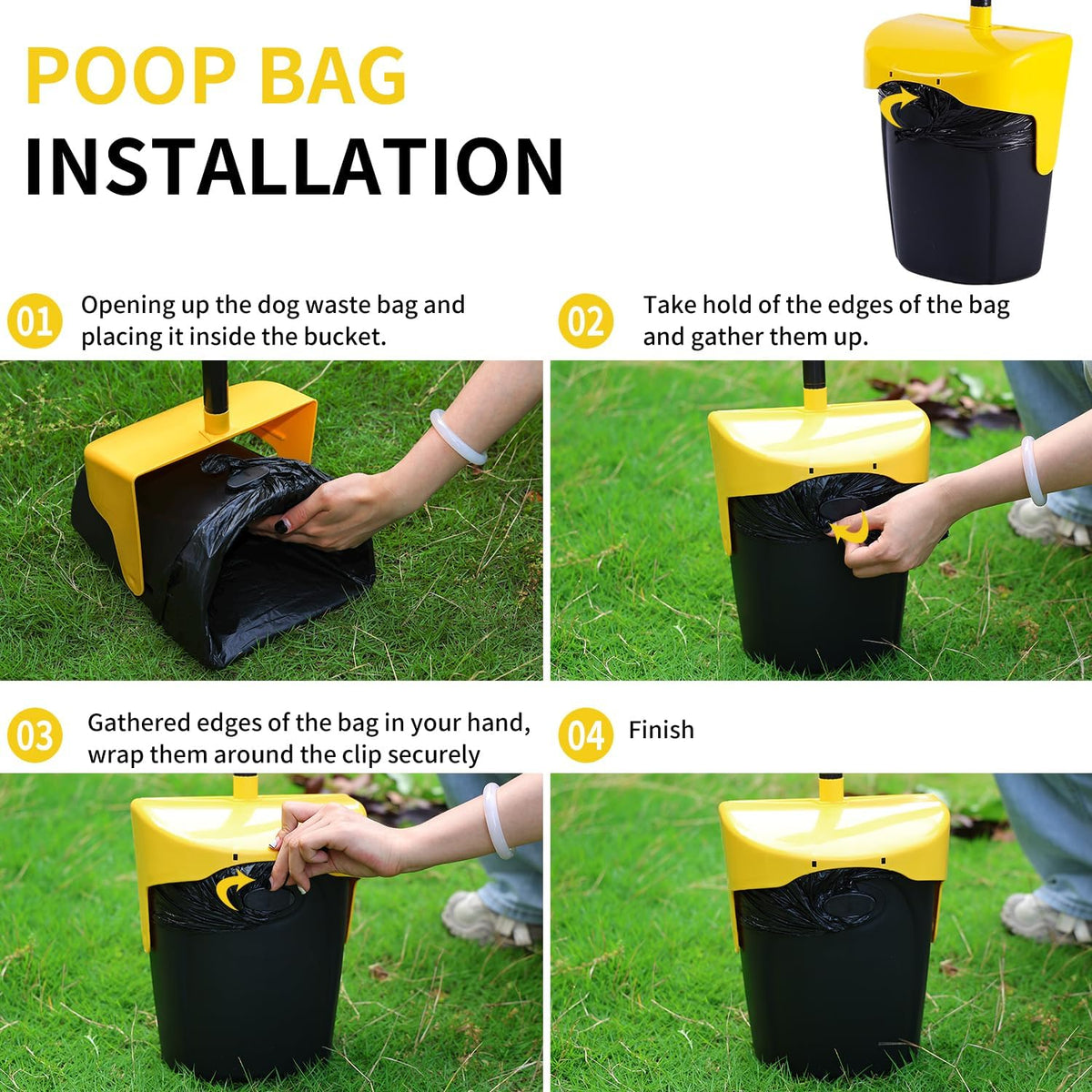 Pooper Scooper Large Swivel Bin & Rake with 160 Waste Bags - Yellow - image 4