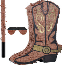3 Pcs Soccer Ball Piñata with Blindfold Stick Soccer Birthday Party - Cowboy Boot