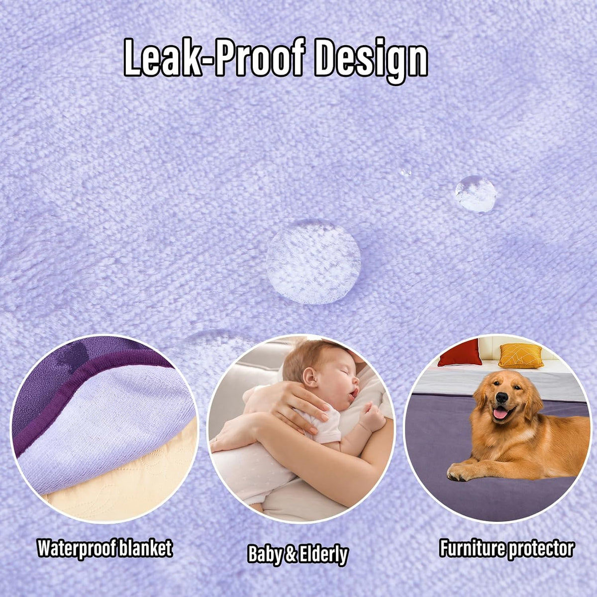 Waterproof Blanket for Bed Couch Sofa, Reversible & Reusable Cat - 60"x80" / Deep Purple/Light Purple - image 3