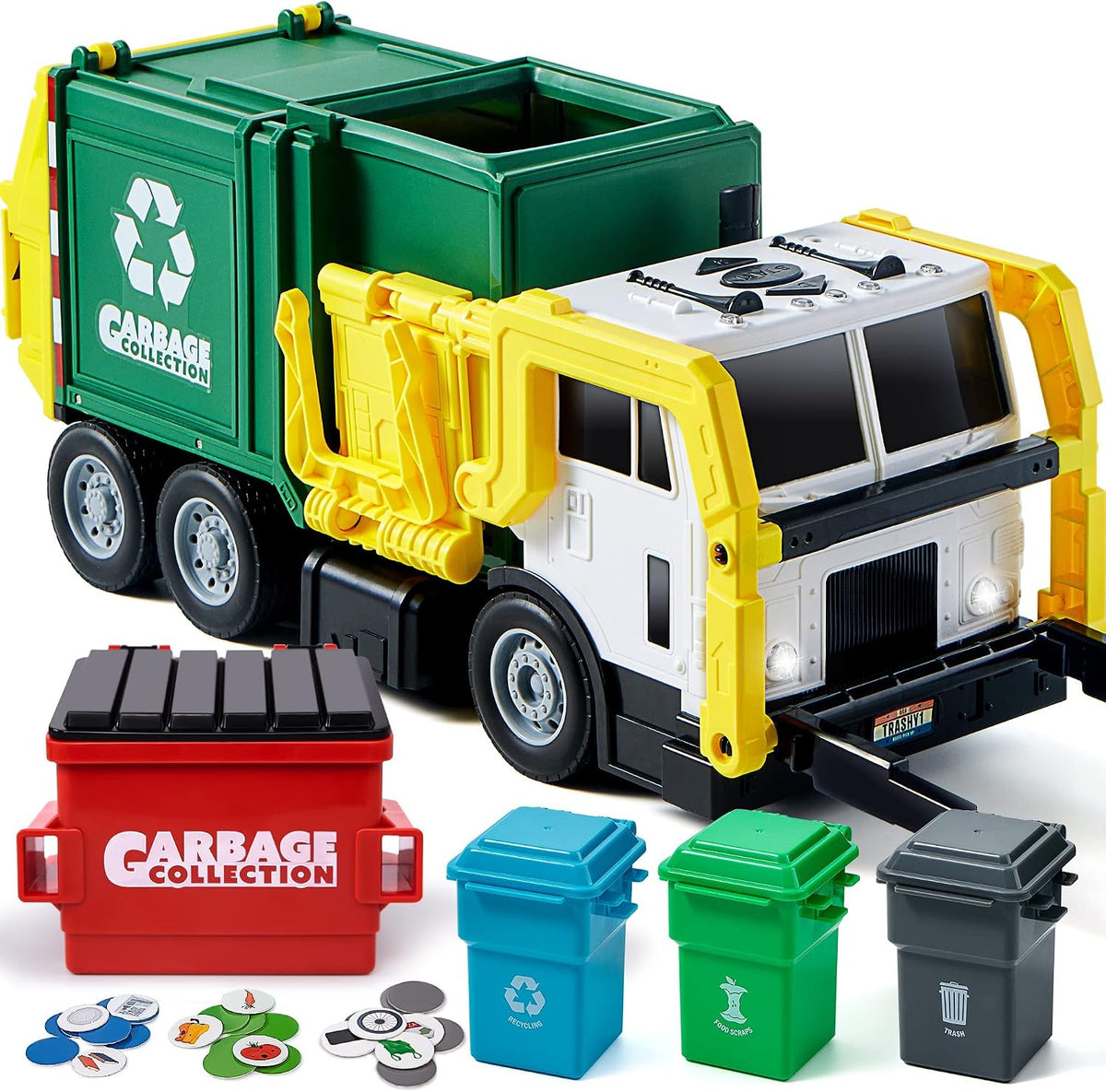 JOYIN Large Friction Powered Garbage Truck Toy Set - Green