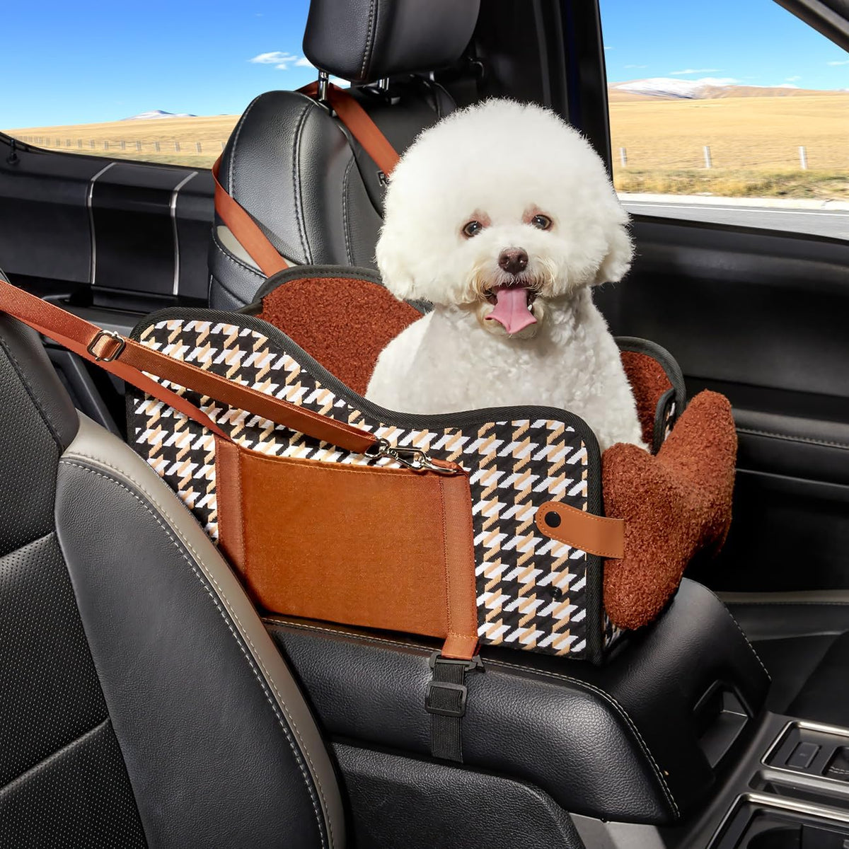 Center Console Dog Car Seat for Small Dogs - brown