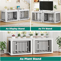 YITAHOME 76 Inch Double Dog Crate Furniture, XXL Dog Crate Furniture for 2 Dogs, Side End Table, Waterproof Top, Safety Corners, 2-in-1 Iron-Wood Fusion Dog Kennel Furniture for 2 Large Dogs,White