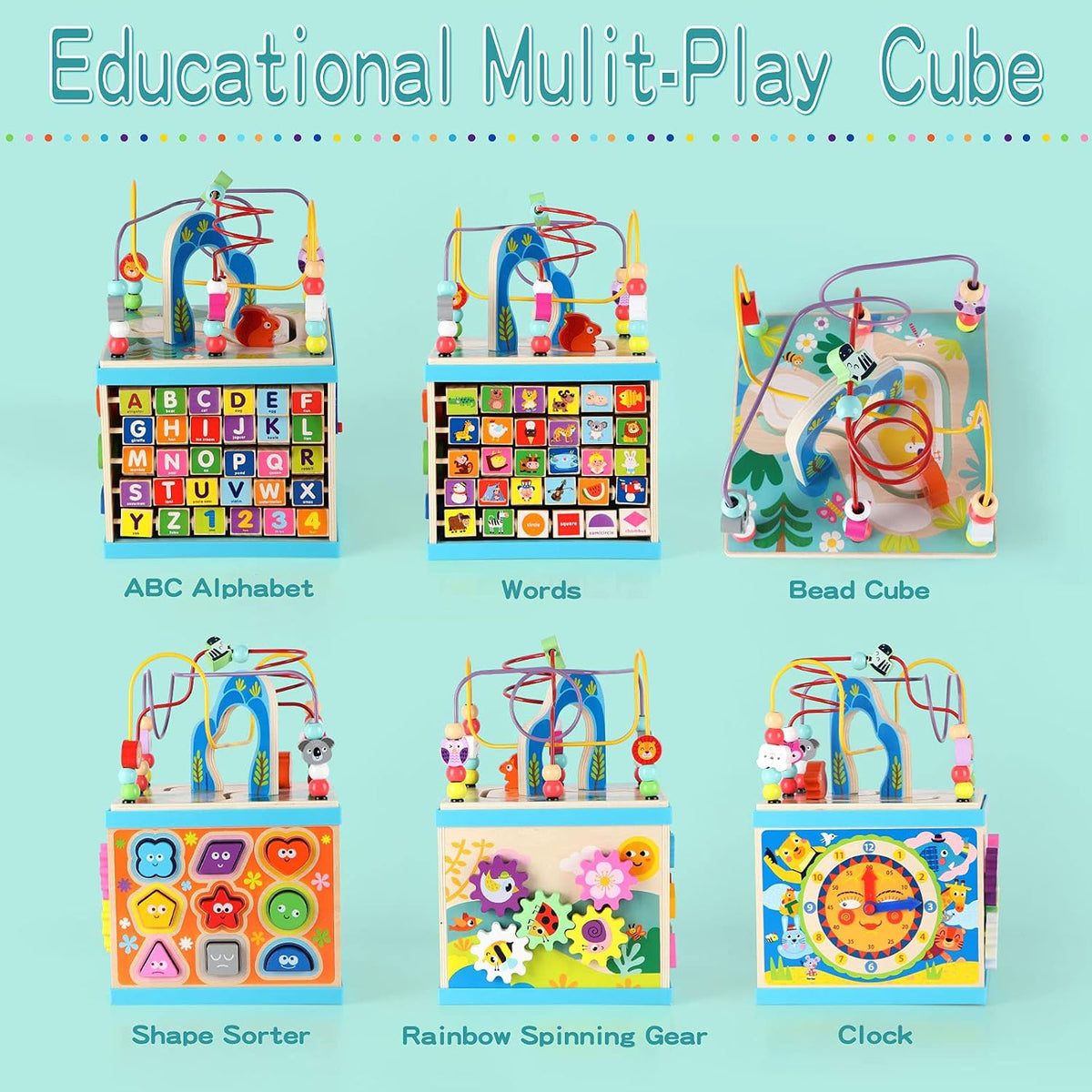 Qilay 5-in-1 Wooden Activity Cube for Toddlers 1-3 - image 3