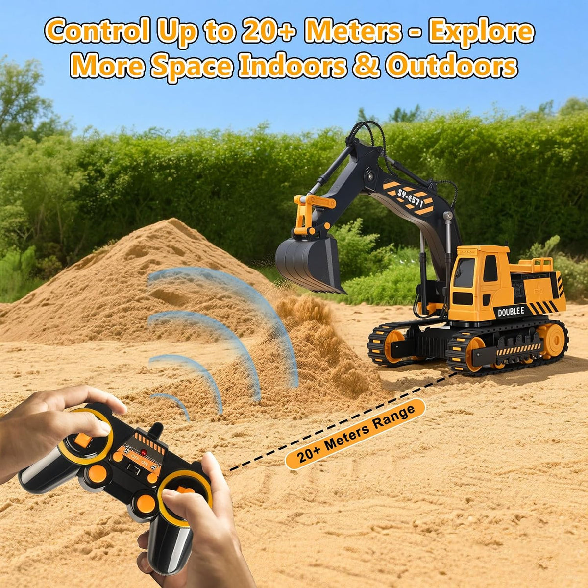 DOUBLE E Remote Control Excavator Toy - Black-yellow - image 4