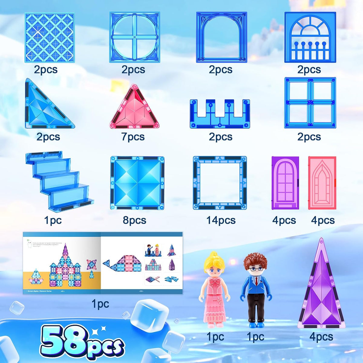 Diamond Magnetic Building Blocks for Kids - Blue - image 2