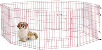 MidWest 30-Inch Exercise Pen, Single Door, 16 Sq Ft Play Area – Essentials for Dogs - Pink w/ Door / 24" H