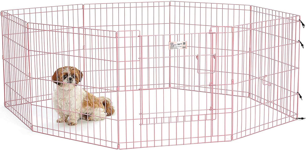 MidWest 30-Inch Exercise Pen, Single Door, 16 Sq Ft Play Area – Essentials for Dogs - Pink w/ Door / 24" H