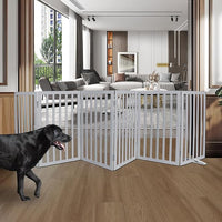 ZJSF Freestanding Indoor Dog Gate for House Foldable Wood Puppy Gate for Doorways Pet Gate for Stairs Extra Wide Pet Fence, Grey, 32" Height 6 Panels