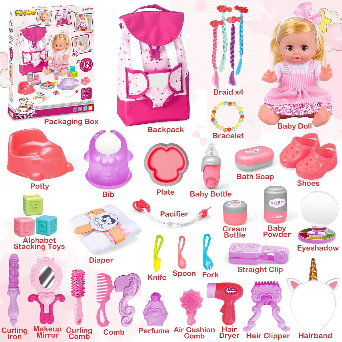 Baby Doll Toys Set, 24PCS Dolls Care Toy Playset for Girls 3-8 Pretend Play – Fun for Kids & Family - 32 Pcs - image 2