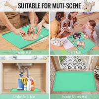 MateeyLife Dog & Cat Food Mat - Waterproof, Nonslip, Raised Edges, Silicone Tray for Messy Drinkers, 24"x16", Mint Green