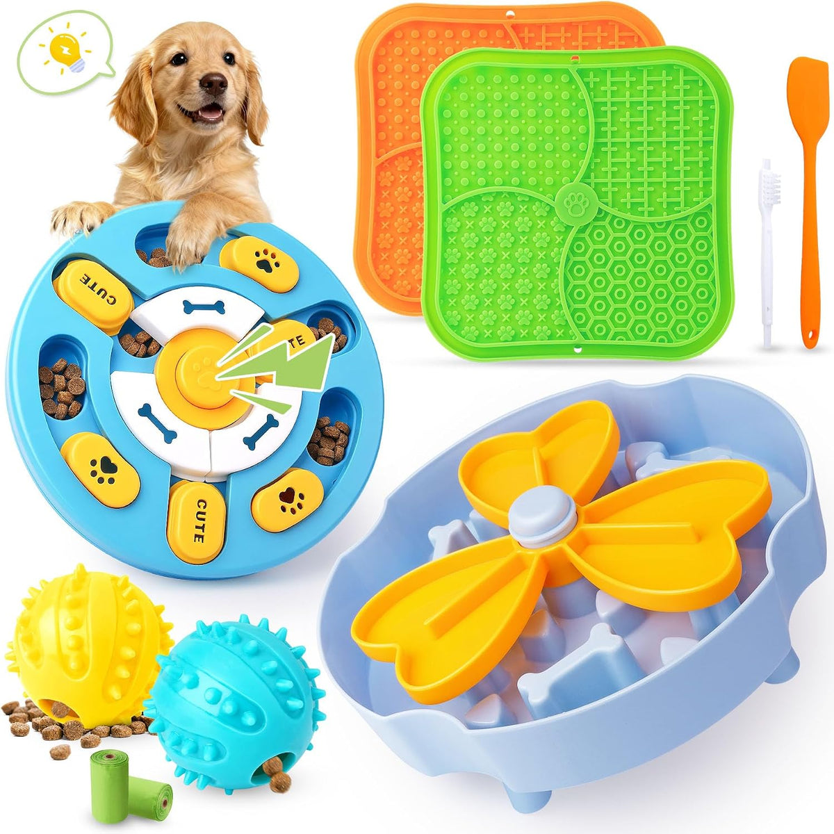 Forfon 9 Pack Dog Enrichment Toy Set with Puzzle Toy & Lick Mats – Essentials for Dogs - Curated Dog Puzzle Toys