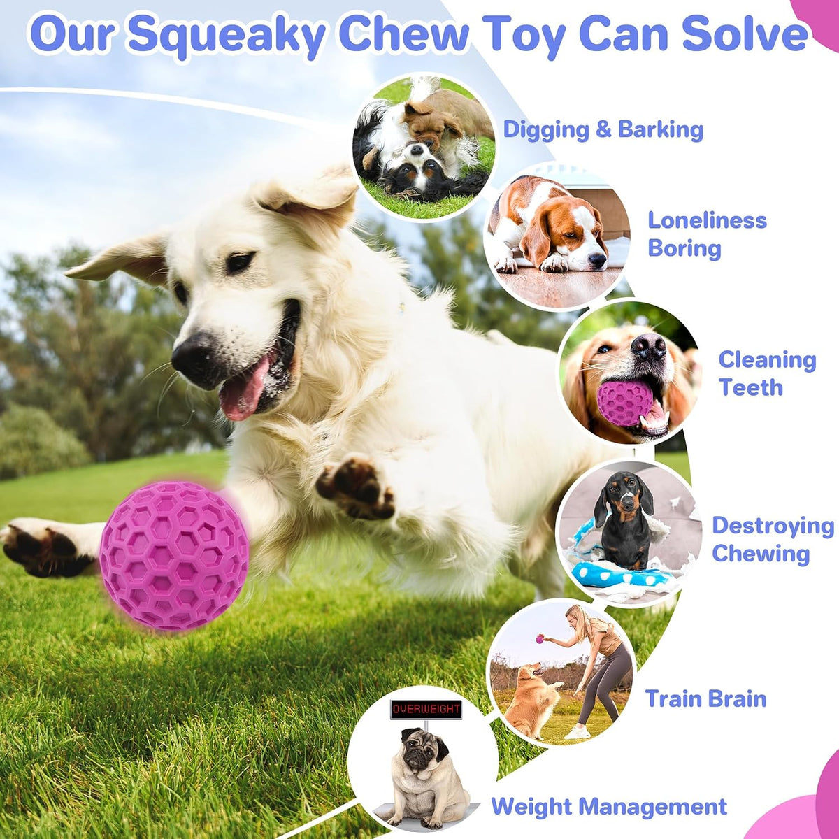 DISSKNIC Indestructible Squeaky Dog Ball, Relieves Anxiety - Large / Rose Red - image 4