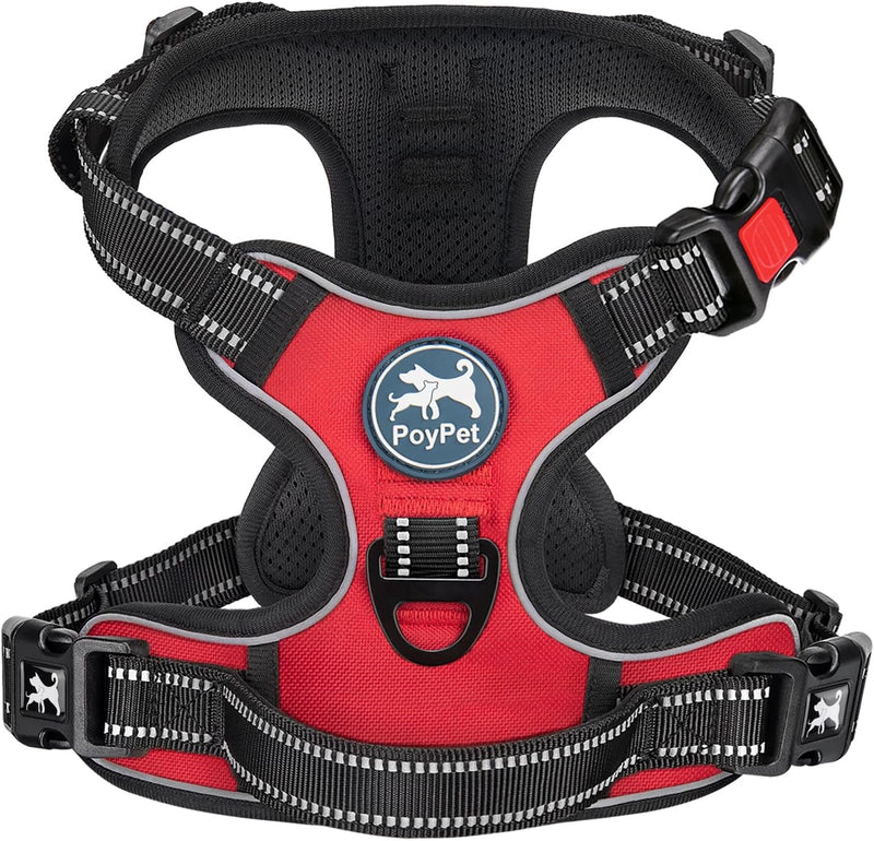 PoyPet No Pull Dog Harness Medium with Front Clip & Neck Release - S / Red