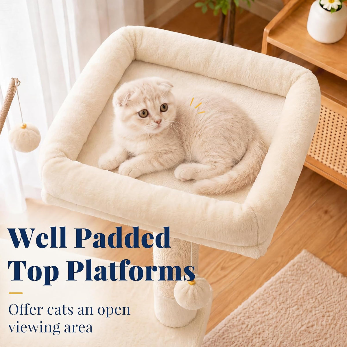 Hey-brother Cat Tree Tower with Padded Platform Bed, Hammock - 53 Inch / Beige - image 4