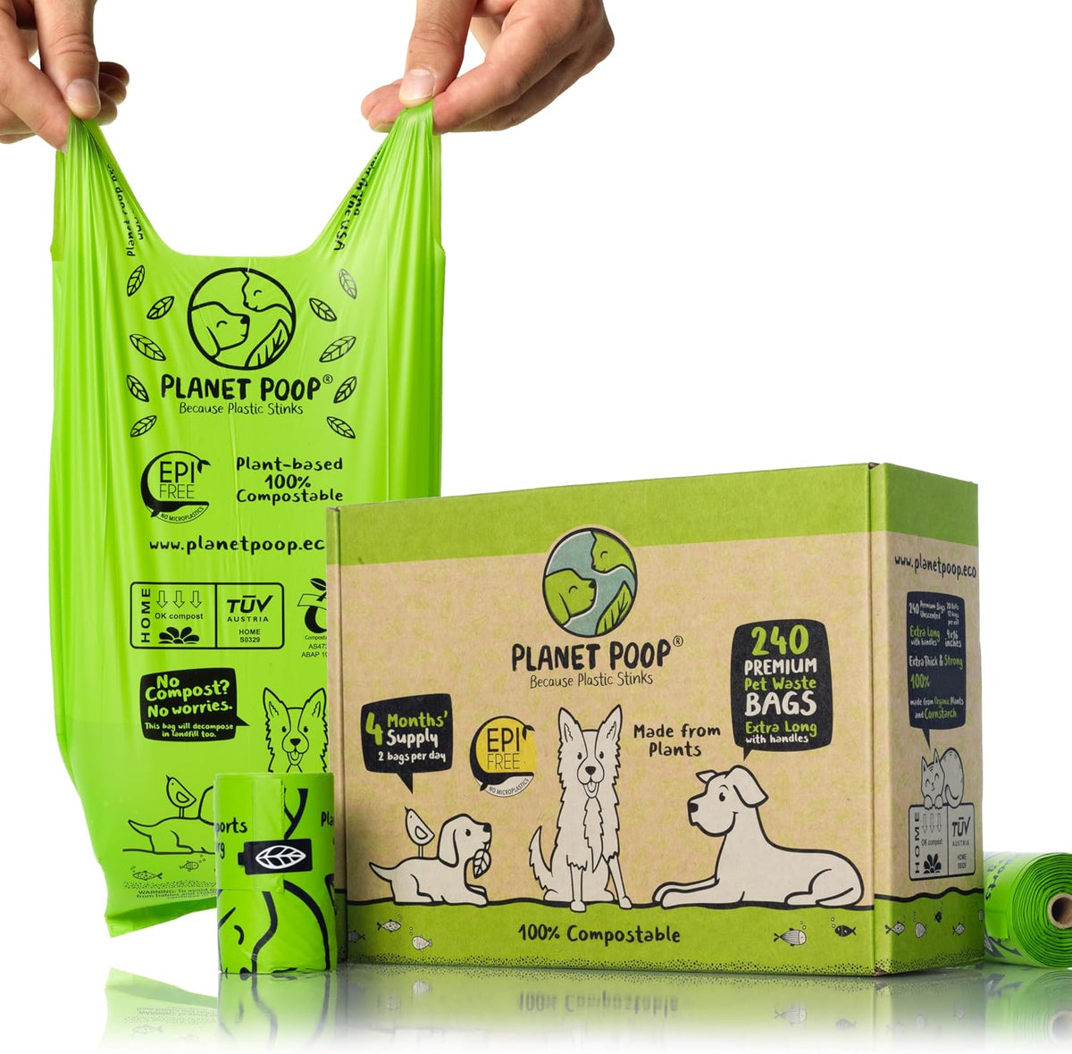 PLANET POOP Home Compostable Dog Poop Bags Extra-long with Handles - 240 Count (Pack of 1)
