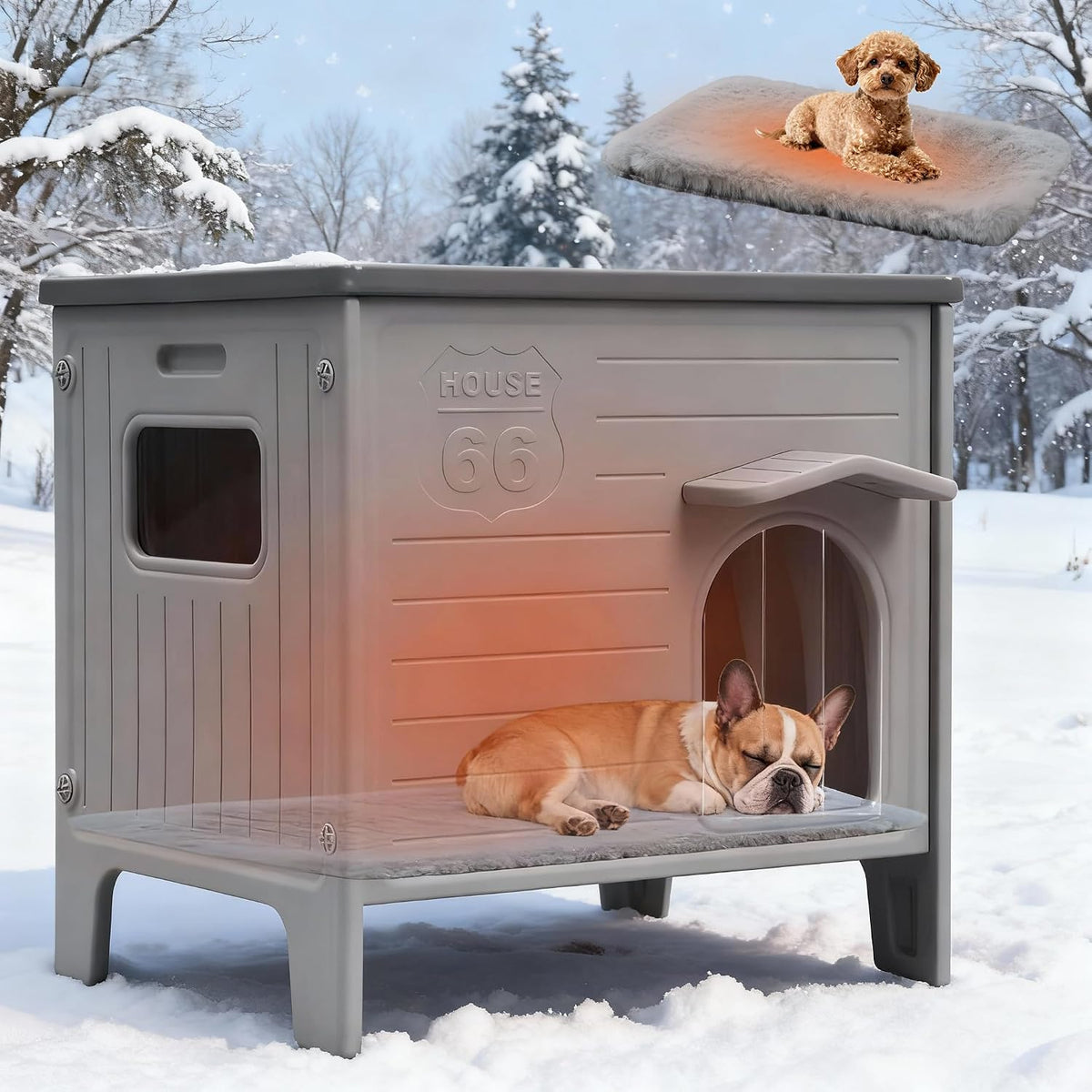 Insulated Dog House for Outside - Grey+Mat (M)