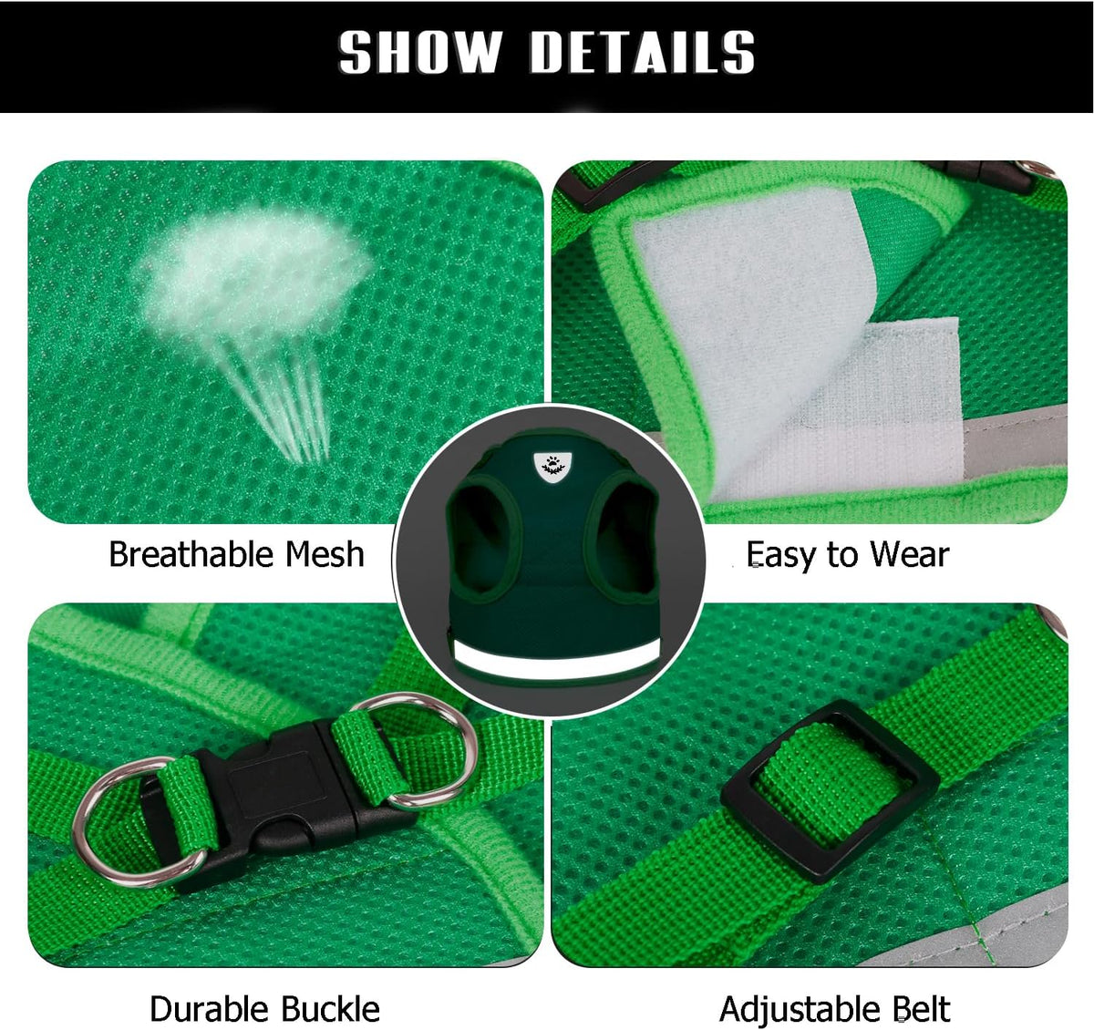 FEimaX Dog Harness and Leash Set for Walking - Green / Medium - image 3