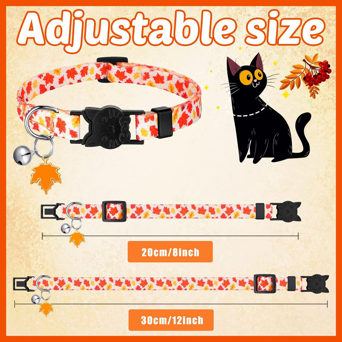 8 Pcs Halloween Cat Collars Breakaway with Bell - Pumpkin - image 3