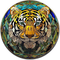 Lygond Metal Sign Tin Sign Circular Stained Glass Tigle Tin Signs Gardening For Pet 8×8 Inches