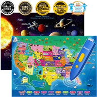 Qiaojoy bilingual talking USA map and solar system poster set with audio pen - view 5