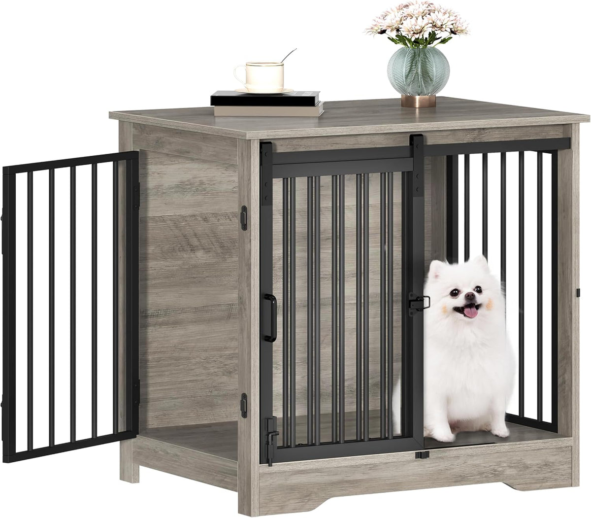Hzuaneri 77.6 in Double Dog Crate Furniture - Greige / 27.2"L x 19.3"W x 25.4"H