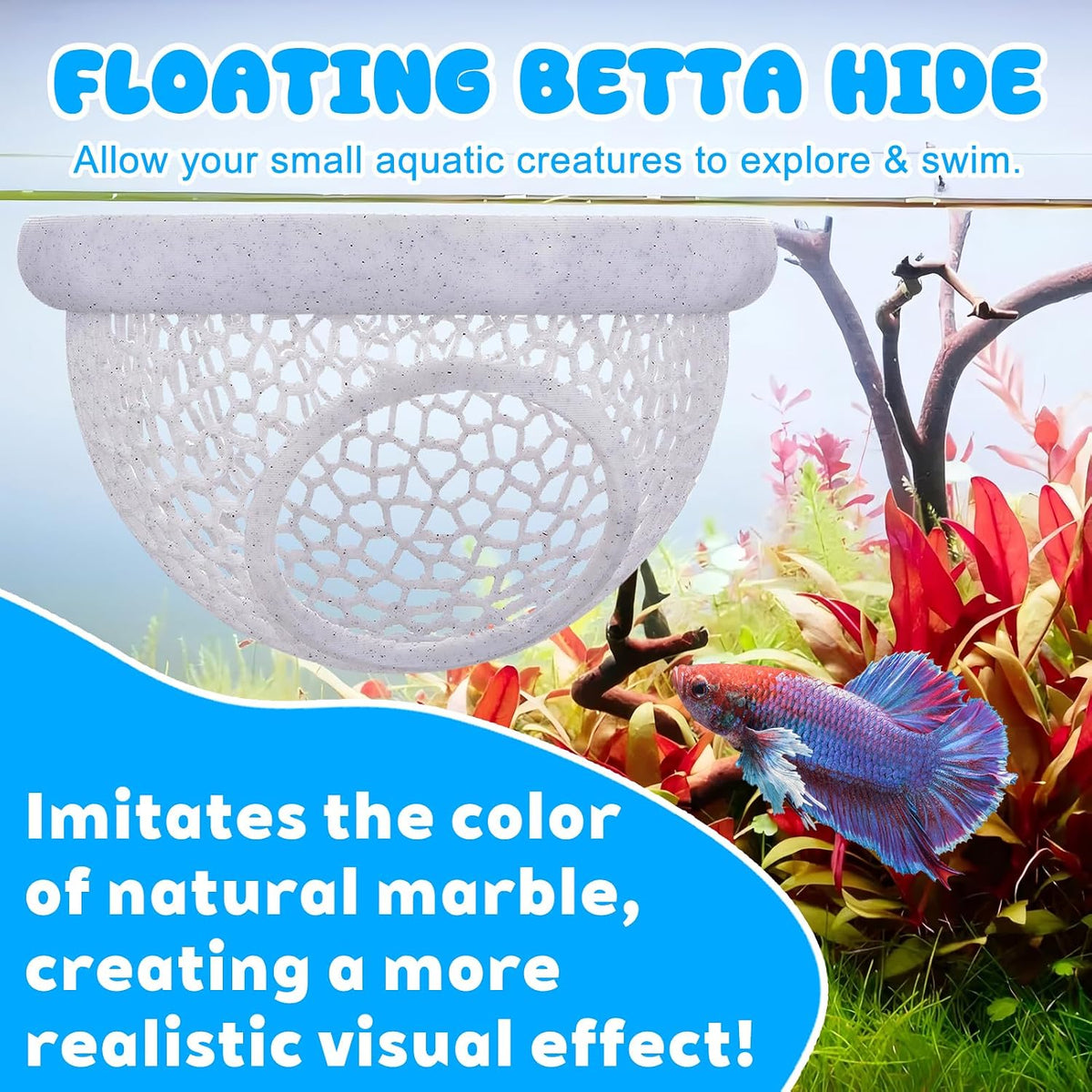Floating Betta Hide & Shrimp Cave, 3D Printed Aquarium Decor - Grey - image 4