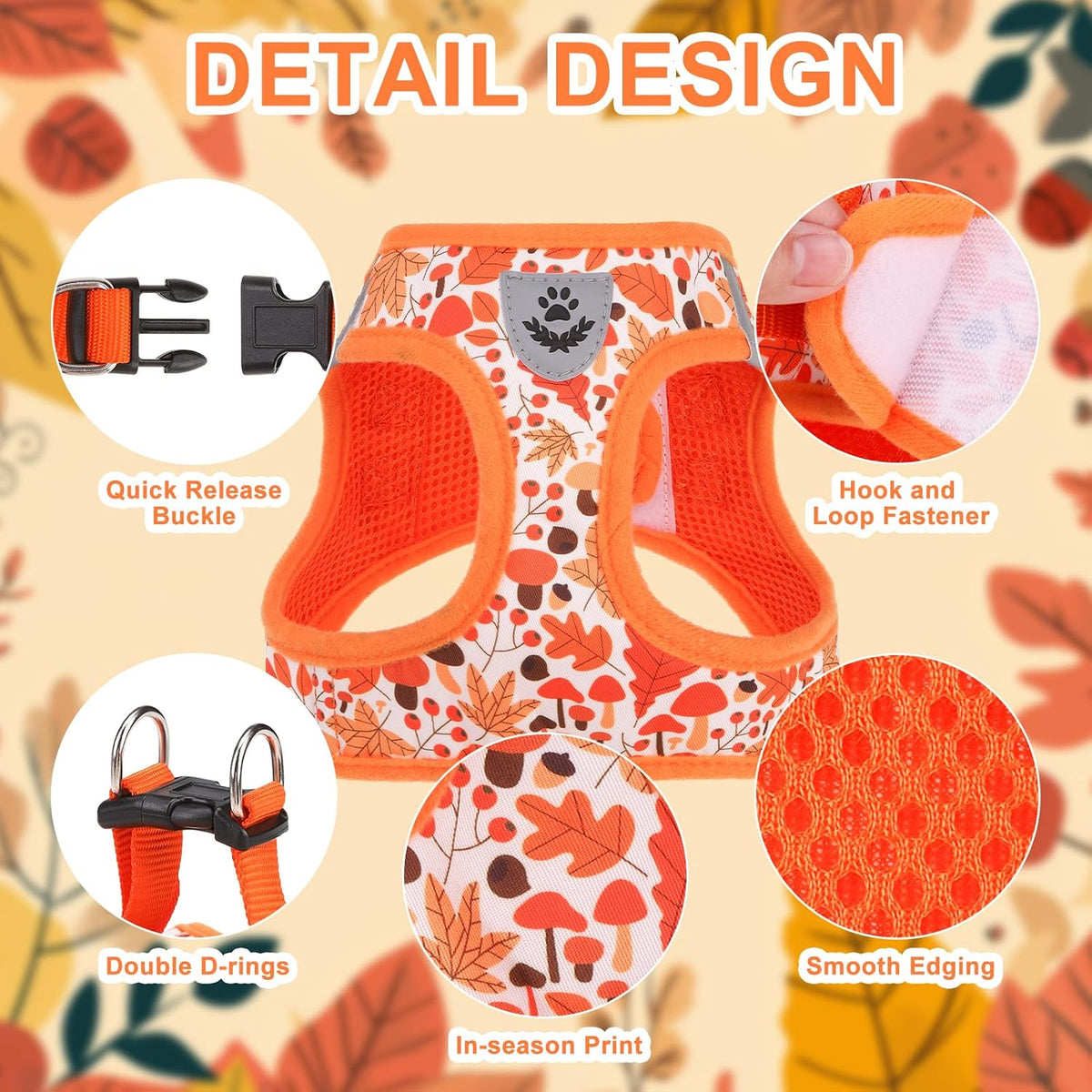 EXPAWLORER Plaid Small Dog Harness and Leash Set with AirTag Holder - Autumn Orange / Medium - image 3