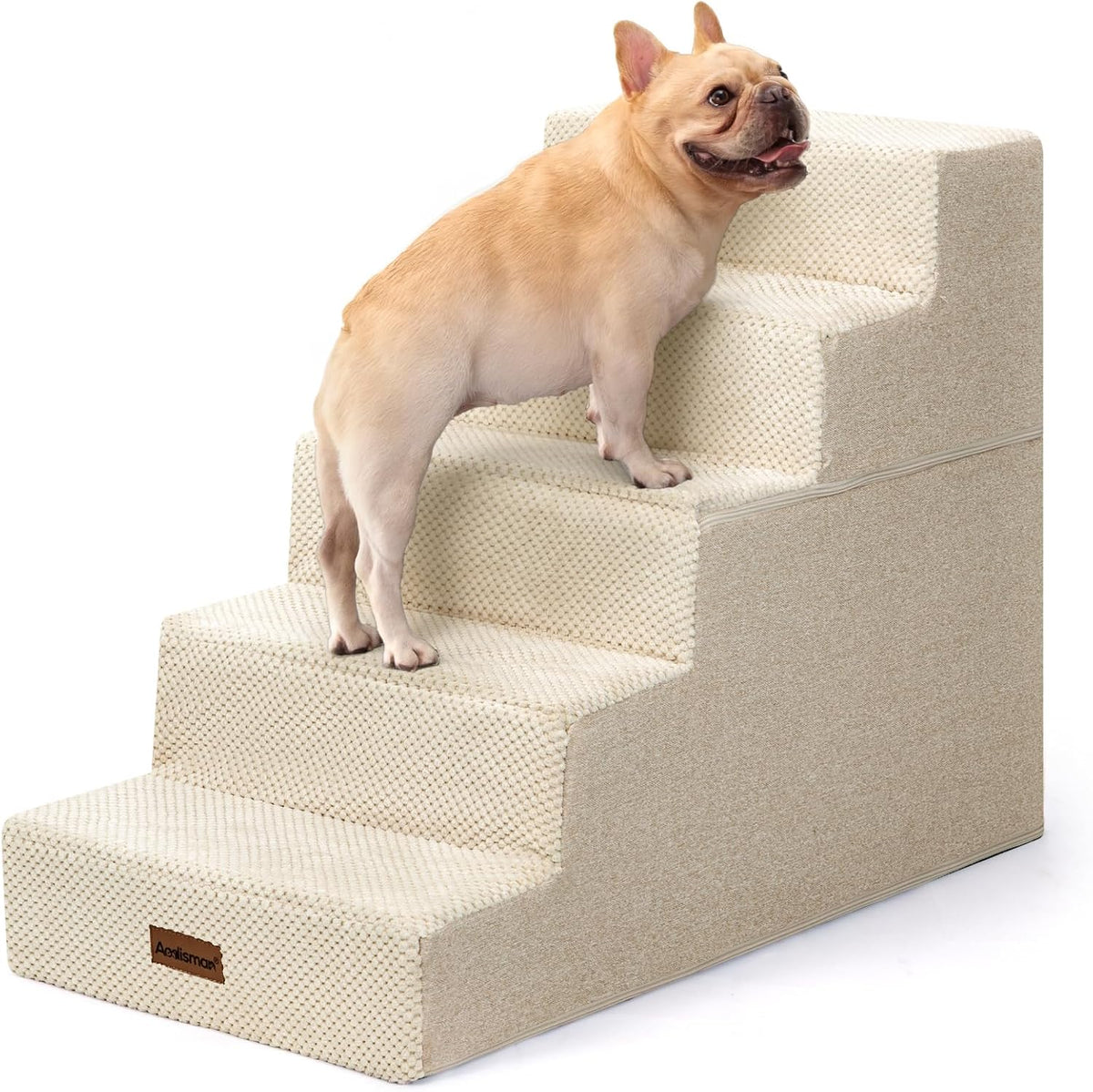 Dog Steps for High Bed, 5-Step Pet Stairs for Small Dogs and Cats – Essentials for Cats - Beige / 5